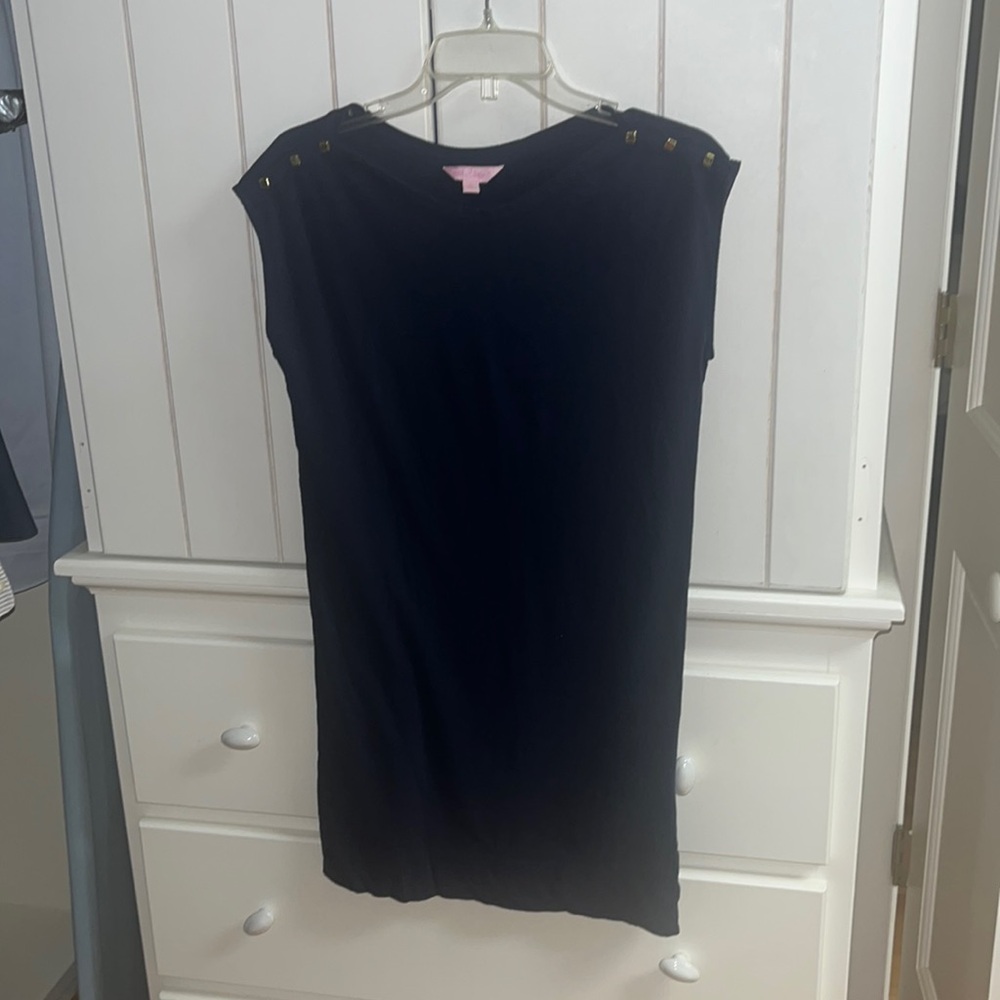 LILLY PULITZER Robyn Dress Size XSmall Navy Blue 100% Cotton Button Detail